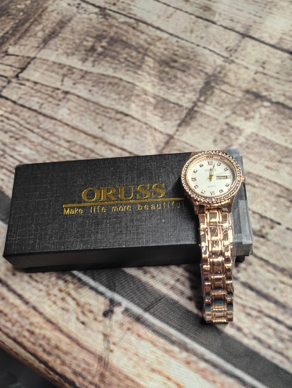 Russ Rose Gold Bracelet Watch with White Dial and Crystal Accents